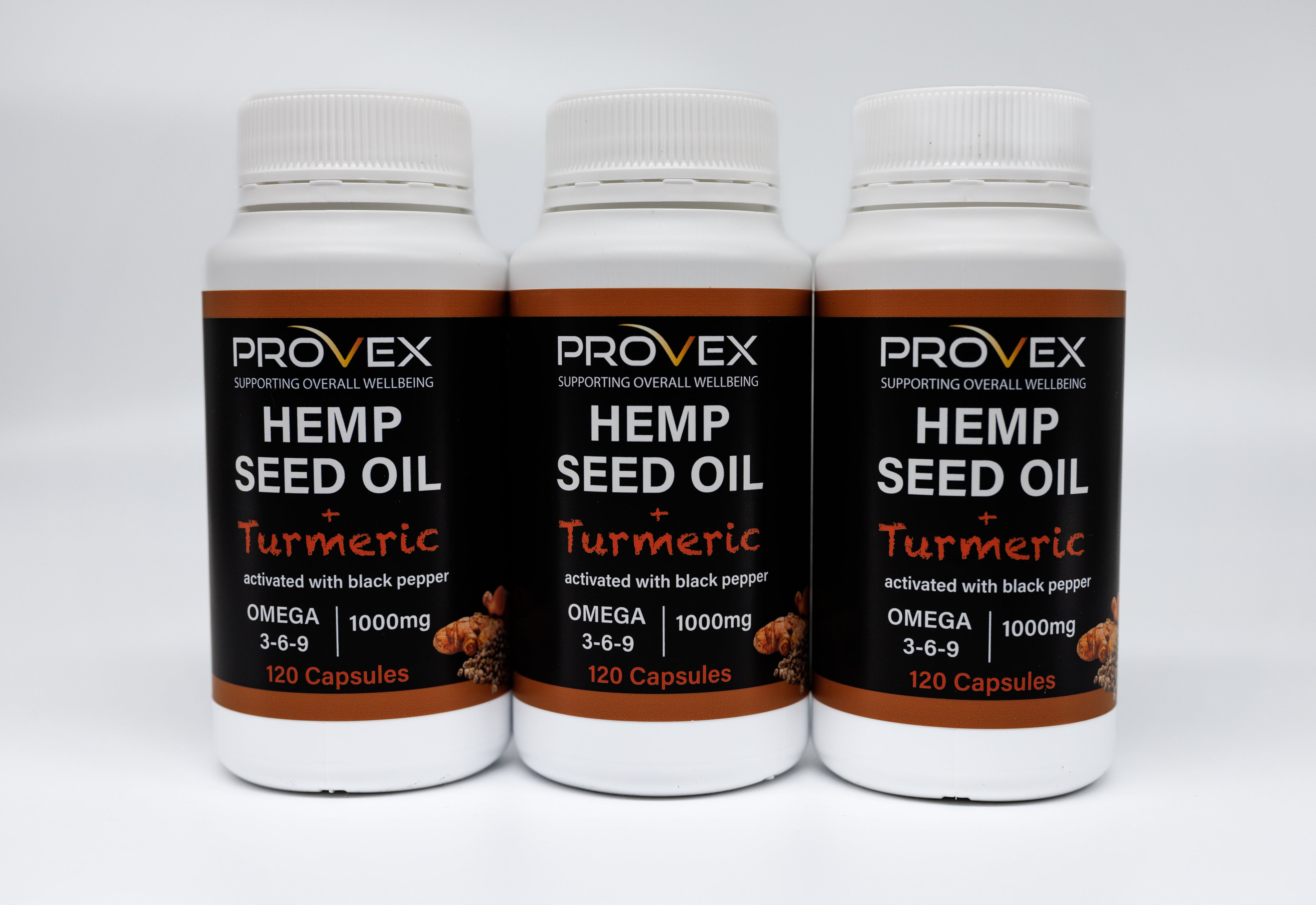 Provex Australian Hemp Seed Oil and Turmeric Capsules 120 Softgels bundle of 3