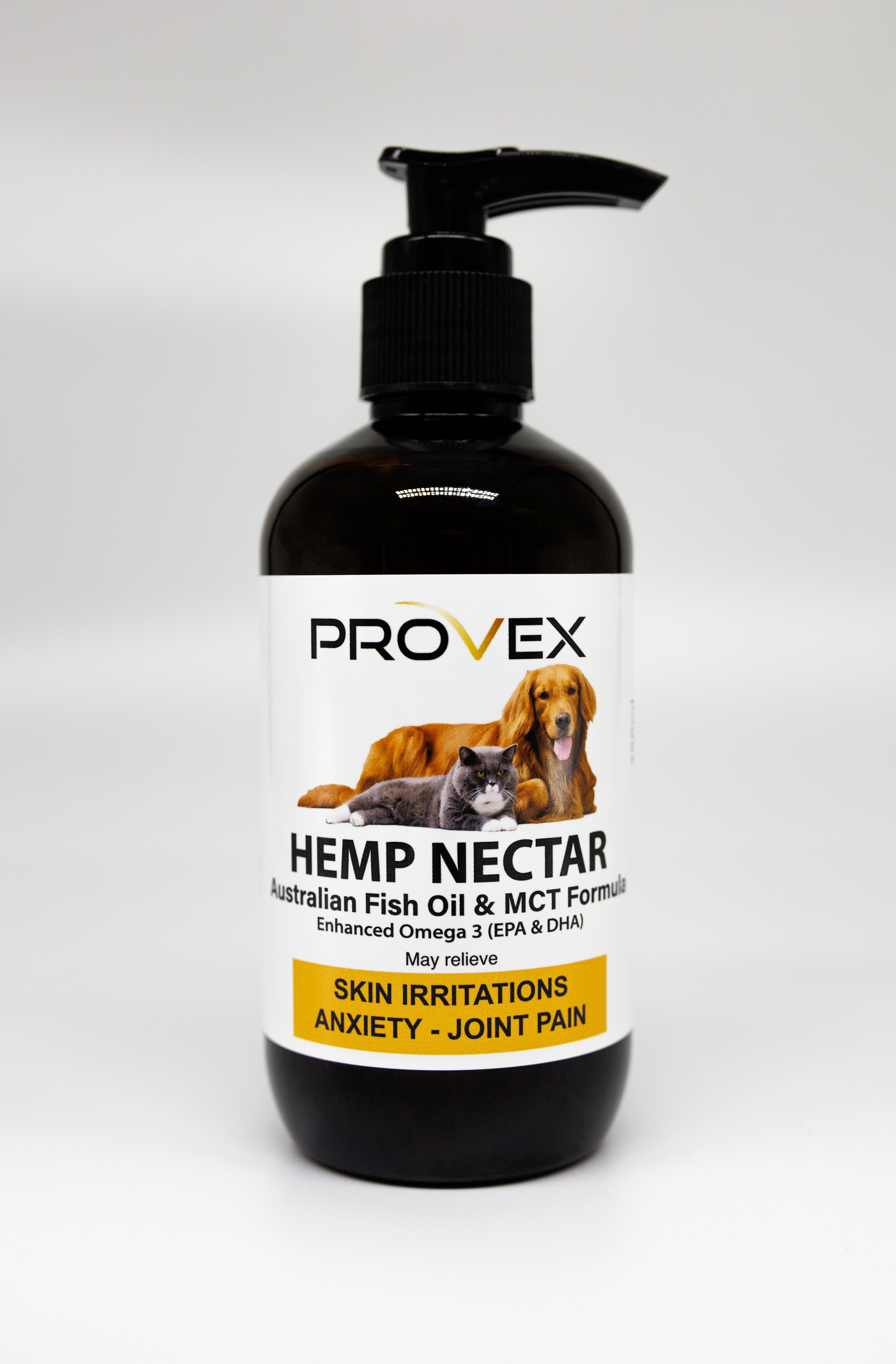 Provex Australian Hemp Seed Nectar 250ml Bottle - Raw Cold-Pressed Superfood Oil with Australian Fish &amp; MCT to positively support joint, skin, coat and anxiety