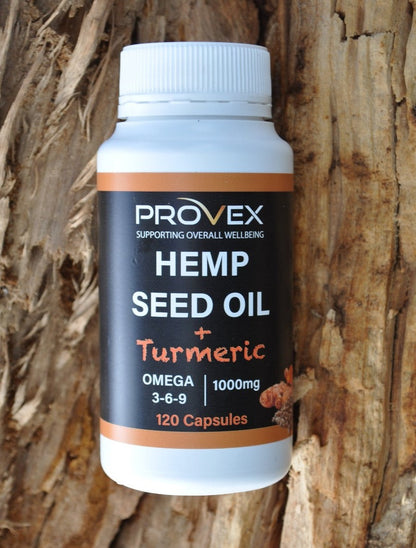 Hemp seed oil and turmeric are powerful natural antioxidants and superfoods that may assist with:  Joint inflammation Brain health Immune system Heart health Skin condition  Contains perfectly balanced Omega 3-6-9 in an optimal ratio from cold-pressed Australian hemp seeds.  The capsules are gluten free and non-GMO.